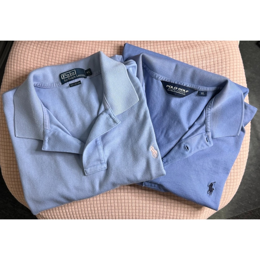 Lot of 2 Polo Ralph Lauren Men's XL Blue Short Sleeve Polo Shirts